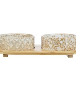 Trixie Hundeskål Keramikk M/Stativ i Bambus 2x0,3L Ø12cm Hvit/Brun/Lys-Brun
